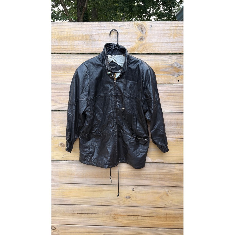 Pelle New York Milano Vintage Black Leather Jacket shoulder pads Medium Korea